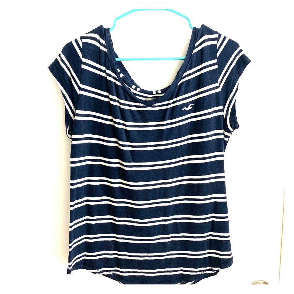 Hollister Blue/White Striped Scoop Neck Tee